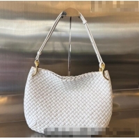 Super Quality Bottega Veneta Medium Clicker Shoulder Bag in Padded Intreccio Leather 730969 White 2023