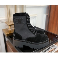 Good Looking Celine Bulky Lace-up Boots 5.5cm with Triomphe in Nylon and Suede Black 071014