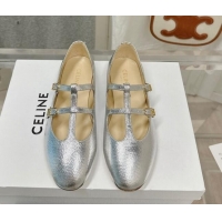 Purchase Celine Double Strap Mary Jane Ballerinas in Calfskin Silver 725075