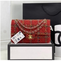 Fashion Discount Chanel CLASSIC HANDBAG Wool Tweed A1112 Red