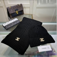 New Product Chanel Knit Hat and Scarf Set CH101807 Black 2023