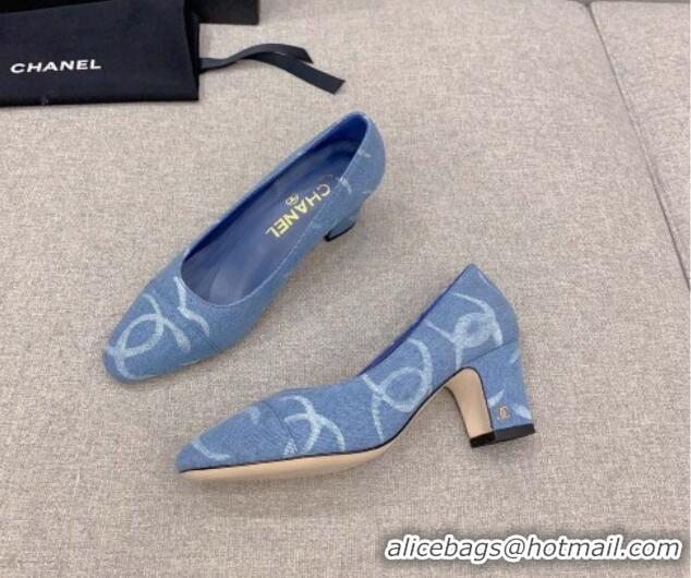 Unique Style Chanel Printed CC Denim Pumps 6.5cm Light Blue 925009