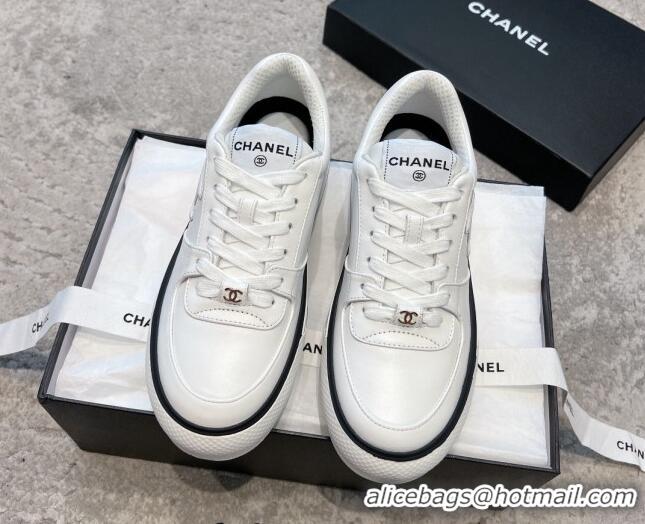 Buy Luxury Chanel Calfskin CC Sneakers White 011056