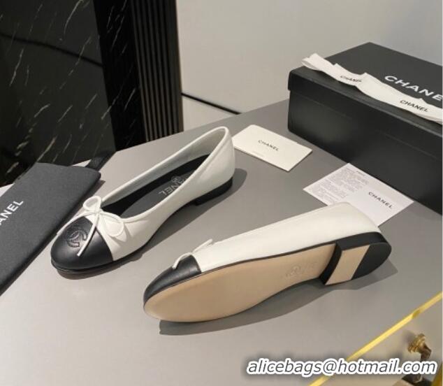 Pretty Style Chanel Leather Classic Ballet Flat White/Black 016005