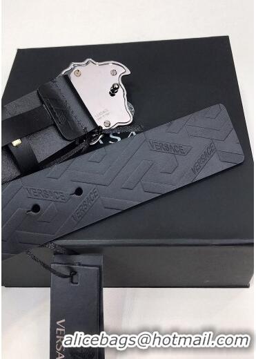 Top Design Versace La Medusa Greca Logo Leather Belt 4cm Gunmetal Grey V1696