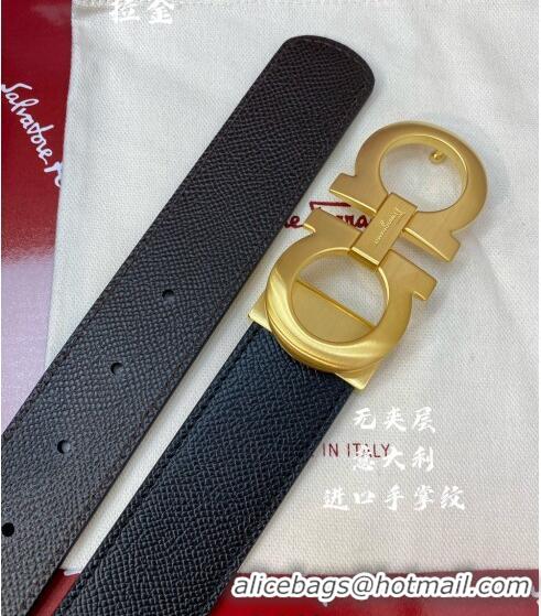 ​Modern Classic Ferragamo Gancini Palm-Grained Calfskin Belt 3.5cm 030902 Black/Matte Gold