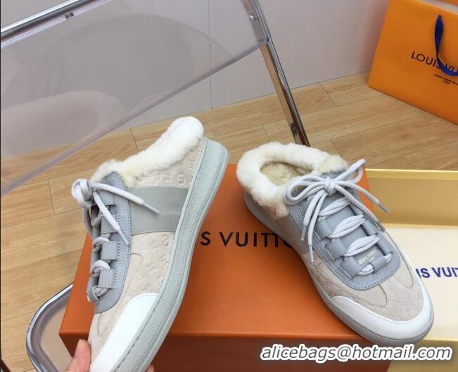 Low Cost Louis Vuitton Lous Open Back Sneakers in Monogram Suede and Wool Grey 026012