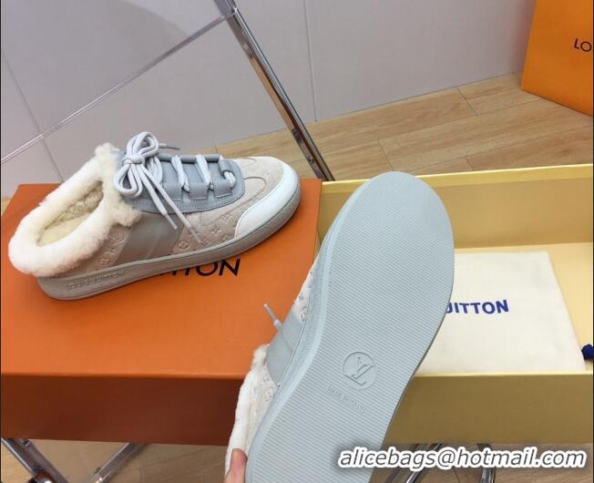 Low Cost Louis Vuitton Lous Open Back Sneakers in Monogram Suede and Wool Grey 026012