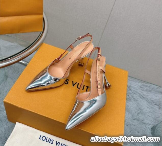 Charming Louis Vuitton Blossom Slingback Pumps 9.5cm in Metallic Leather Silver 121041
