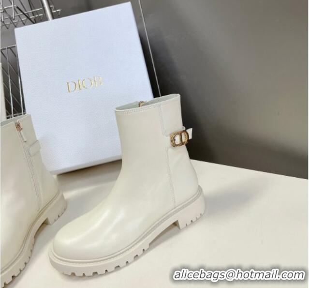 Big Discount Dior 30 Montaigne Calfskin Ankle Boots with CD Strap White 011083