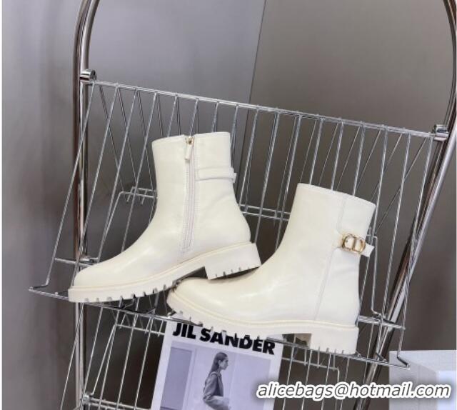 Big Discount Dior 30 Montaigne Calfskin Ankle Boots with CD Strap White 011083