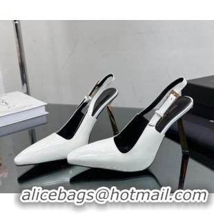 Fashion Saint Laurent Lee Slingback Pumps 10cm with Buckle in Patent Leather White 025044