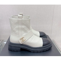 Most Popular Chanel Lambskin Ankle Boots with CC Strap White 901003