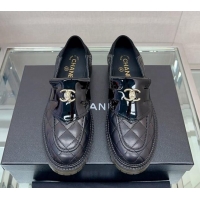 Low Price Chanel Quilted Lambskin Loafers with CC Foldover Black 901014