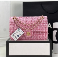 Promotional Chanel CLASSIC HANDBAG Wool Tweed A1112 pink