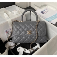 Unique Style Chanel flap bag with top handle 92990 Gray
