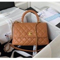 Good Looking Chanel mini flap bag with top handle AS2215 Brown