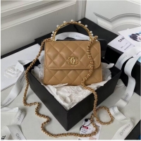 Luxurious Discount CHANEL 22B Kelly Pearl Top Handle Bag AP3513 Apricot