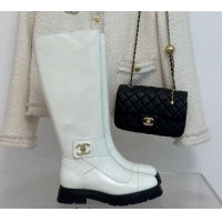 Top Design Chanel Calfskin High Boots with CC Strap White 011025