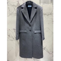 Big Discount Prada Wool Coat P102418 Grey 2023