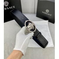 ​Famous Brand Versace Epi Leather Belt 4cm with Medusa Buckle V8409 Black/Silver