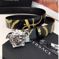Most Popular Versace La Medusa Chain Print Calfskin Belt 4cm V1691 Black/Silver