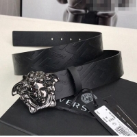 Top Design Versace La Medusa Greca Logo Leather Belt 4cm Gunmetal Grey V1696