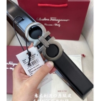 Reasonable Price Ferragamo Gancini Shiny Calfskin Belt 3.5cm 030901 Black/Gunmetal