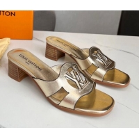 Good Looking Louis Vuitton LV Isola Leather Heel Slide Sandals 4.5cm Gold 915092