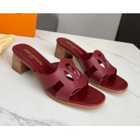 Most Popular Louis Vuitton LV Isola Leather Heel Slide Sandals 4.5cm Burgundy 915093