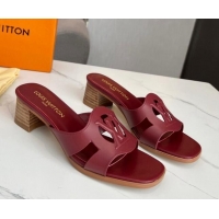 Good Product Louis Vuitton LV Isola Leather Heel Slide Sandals 4.5cm with LV Circle Burgundy 918055