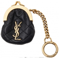 New Style Yves Saint Laurent Mini Quilted Pouch Keying Charm Y8459 Black
