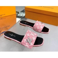 Top Grade Louis Vuitton Shake Flat Slide Sandals in Monogram Textile and Crystals Light Pink 012161