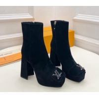 Best Product Louis Vuitton Shake Platform Ankle Boots 12cm in Suede Black 026010
