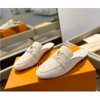 Durable Louis Vuitton LV Capri Mules Flat in Suede White 104006