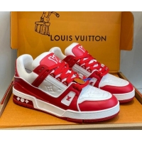 Trendy Design Louis Vuitton LV Trainer Sneakers in Calf Leather Red 106075