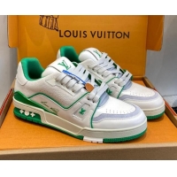 Stylish Louis Vuitton LV Trainer Sneakers in Calf Leather White/Green 106077