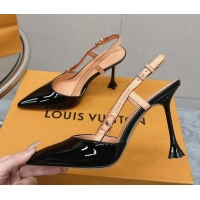 Cheap Price Louis Vuitton Blossom Slingback Pumps 9.5cm in Patent Leather Black 121039