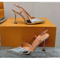 Charming Louis Vuitton Blossom Slingback Pumps 9.5cm in Metallic Leather Silver 121041