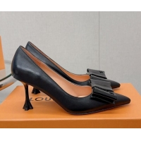 Well Crafted Louis Vuitton Blossom Pumps 7.5cm in Black Lambskin with Bow 121050