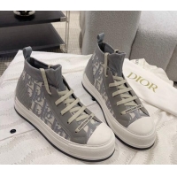 Top Grade Dior Walk'n'Dior High-top Platform Sneakers in Oblique Knit Grey 912007