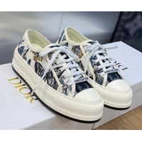 Lower Price Dior Walk'n'Dior Platform Sneakers in Blue Embroidered Cotton with Toile de Jouy Mexico Motif 103085