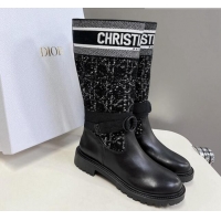 Low Price Dior D-Major High Boots in Black Calfskin with Black and White Cannage Tweed 1103102