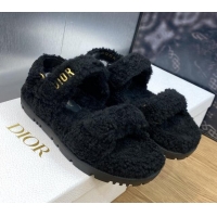 Top Quality Dior DiorAct Wool Flat Strap Sandals Black 103106