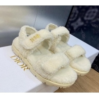 Best Luxury Dior DiorAct Wool Flat Strap Sandals White 103107