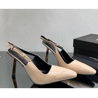 Best Price Saint Laurent Lee Slingback Pumps 10cm with Buckle in Patent Leather Nude 025046