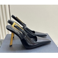 Luxurious Saint Laurent Lee Slingback Pumps 10.5cm with Buckle in Brushed Leather Black 106061