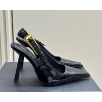 Purchase Saint Laurent Lee Slingback Pumps 10.5cm with Buckle in Patent Leather Black/Gold 106062