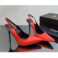 Cheap Price Saint Laurent Zoe Slingbacks Pumps 10.5cm in Silk with Crystal Buckle Red 121076