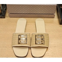 Stylish Givenchy 4G Straw Flat Slide Sandals Beige 703140